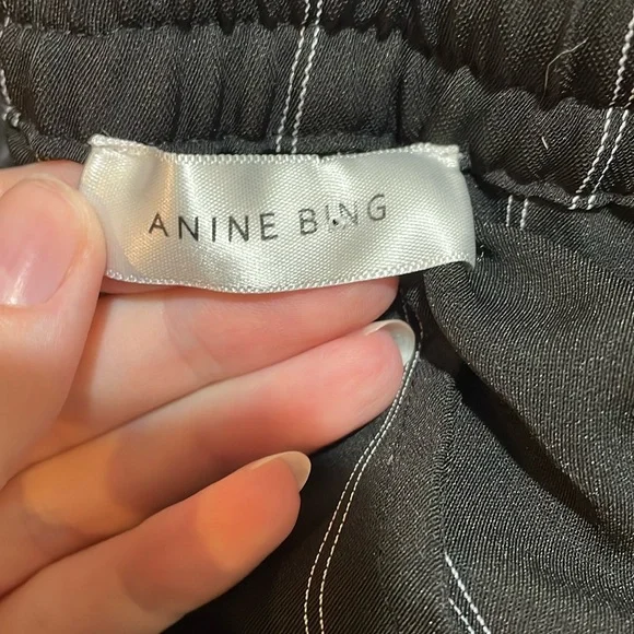 Anine Bing Isabella Pinstripe Pants Drawstring Pull On Black Stripe Size Medium - Picture 4 of 16